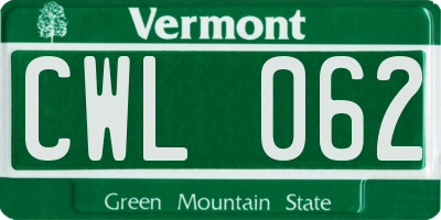 VT license plate CWL062