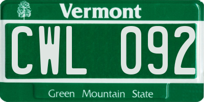 VT license plate CWL092