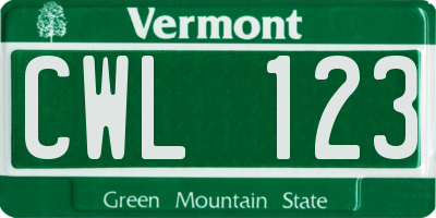VT license plate CWL123