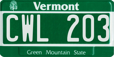 VT license plate CWL203