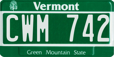 VT license plate CWM742