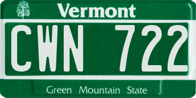 VT license plate CWN722