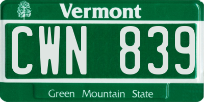 VT license plate CWN839