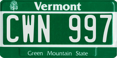 VT license plate CWN997