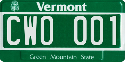 VT license plate CWO001