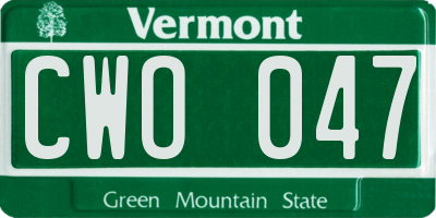 VT license plate CWO047