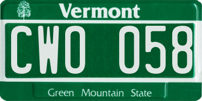 VT license plate CWO058