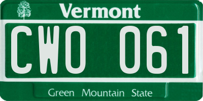 VT license plate CWO061