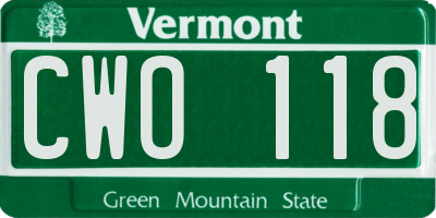 VT license plate CWO118