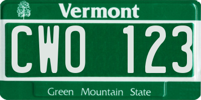 VT license plate CWO123