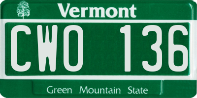 VT license plate CWO136