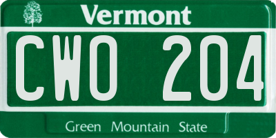 VT license plate CWO204