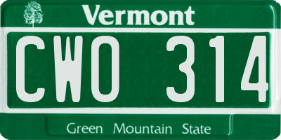 VT license plate CWO314