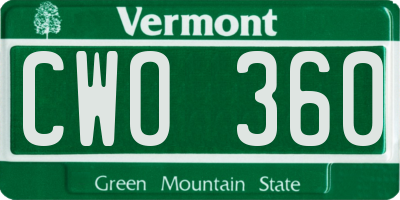 VT license plate CWO360