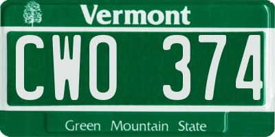 VT license plate CWO374