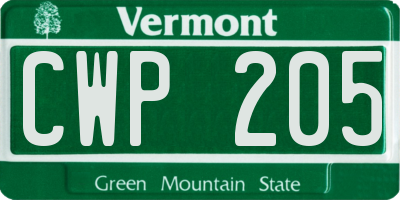 VT license plate CWP205