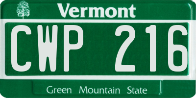 VT license plate CWP216