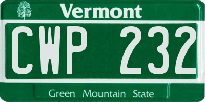 VT license plate CWP232