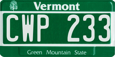 VT license plate CWP233