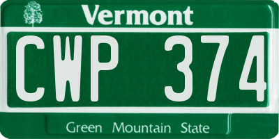 VT license plate CWP374