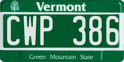 VT license plate CWP386