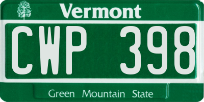 VT license plate CWP398
