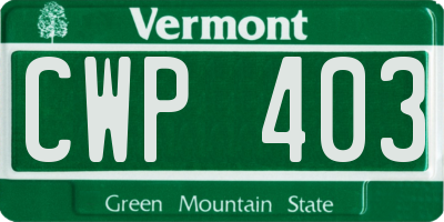 VT license plate CWP403