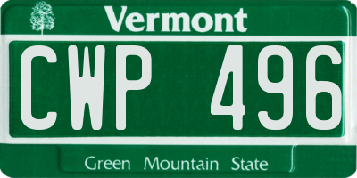 VT license plate CWP496