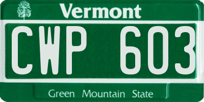VT license plate CWP603