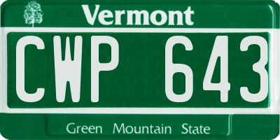 VT license plate CWP643