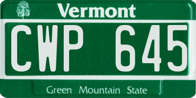 VT license plate CWP645