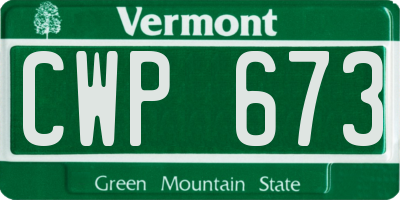 VT license plate CWP673