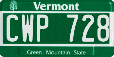 VT license plate CWP728