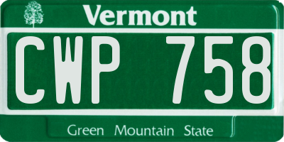 VT license plate CWP758