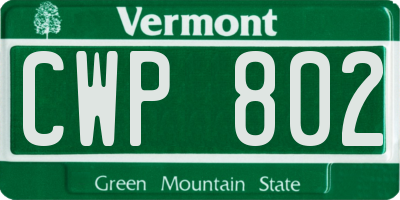 VT license plate CWP802