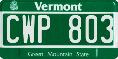 VT license plate CWP803