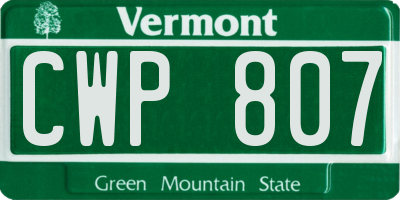 VT license plate CWP807