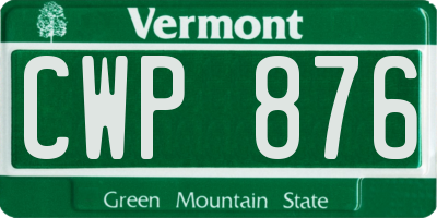 VT license plate CWP876