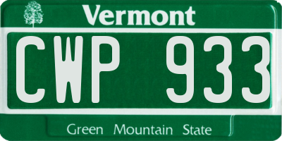 VT license plate CWP933