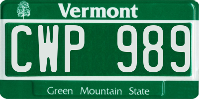 VT license plate CWP989