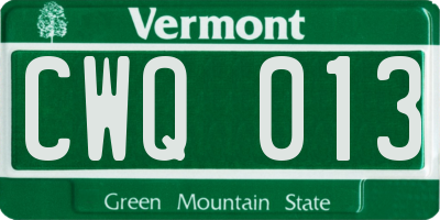VT license plate CWQ013