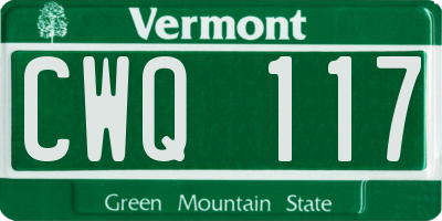 VT license plate CWQ117
