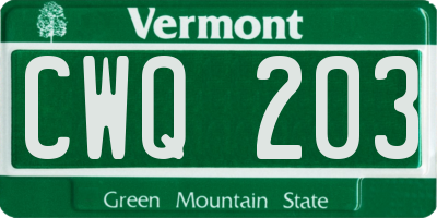 VT license plate CWQ203