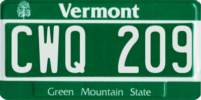 VT license plate CWQ209