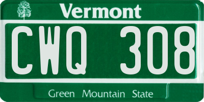 VT license plate CWQ308