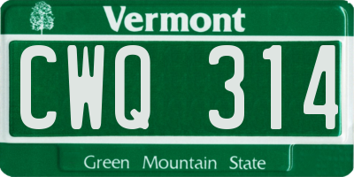 VT license plate CWQ314