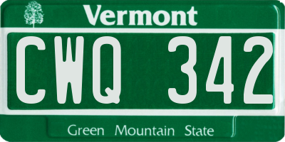 VT license plate CWQ342