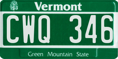 VT license plate CWQ346