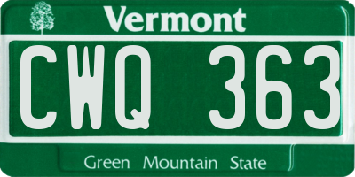 VT license plate CWQ363