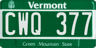 VT license plate CWQ377